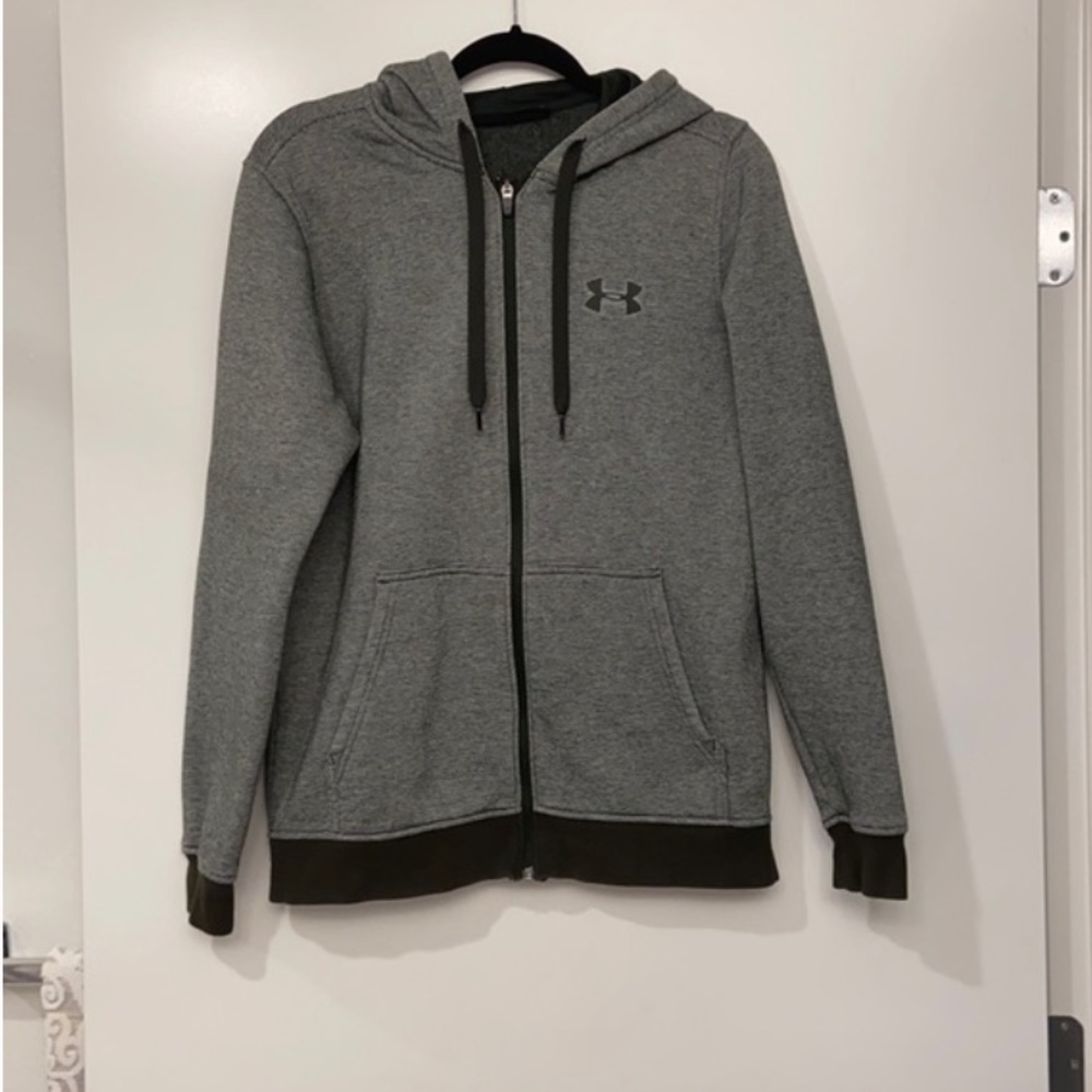 Under Armor ✨Forest green striped zip up hoodie Men size M